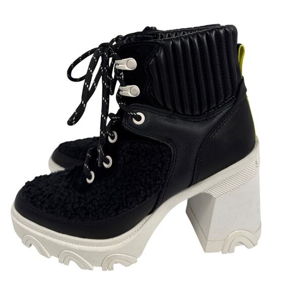 Sorel Brex Heel Cozy Lace Bootie Womens 5.5 Black Leather Faux Shearling - Picture 4 of 11